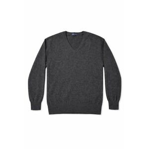 Lands' End Men's 100% Cashmere V Neck Sweater Gray Long Sleeve Classic Pullover